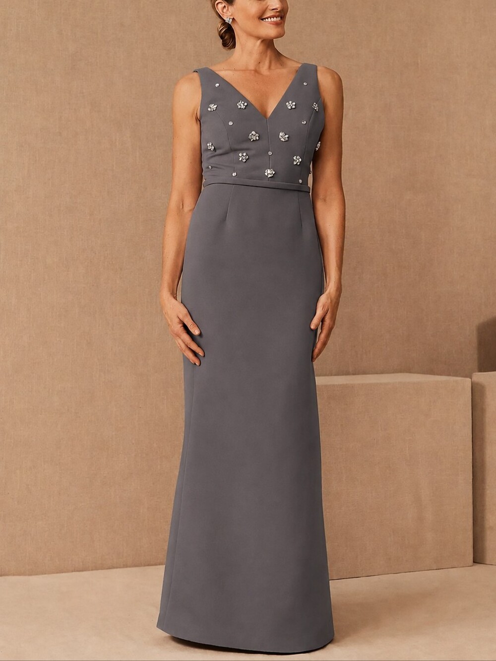 🆕️ Amsale Nia Crystal Faille Evening Column Gown in Graphite Grey
